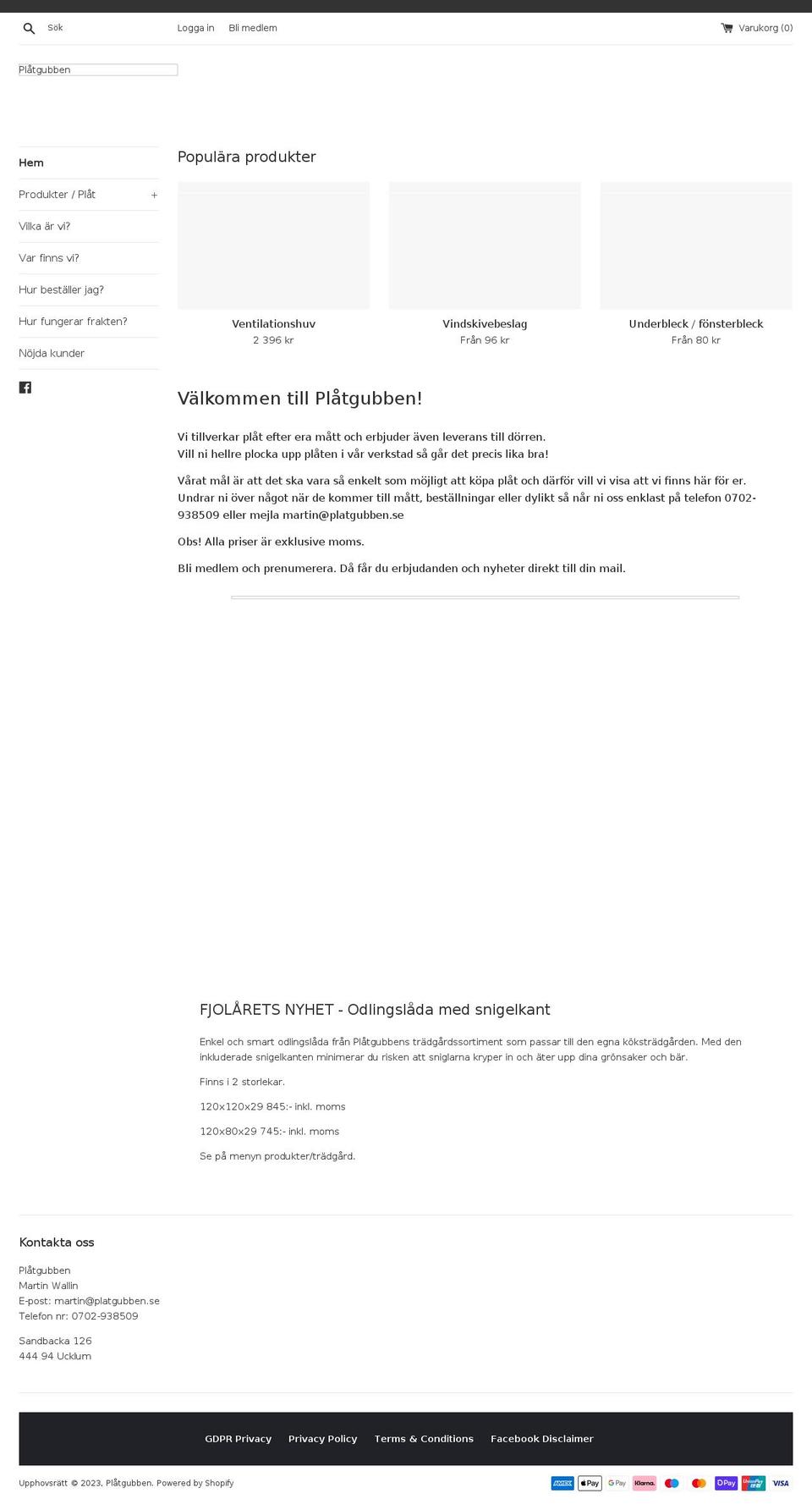 platgubben.se shopify website screenshot