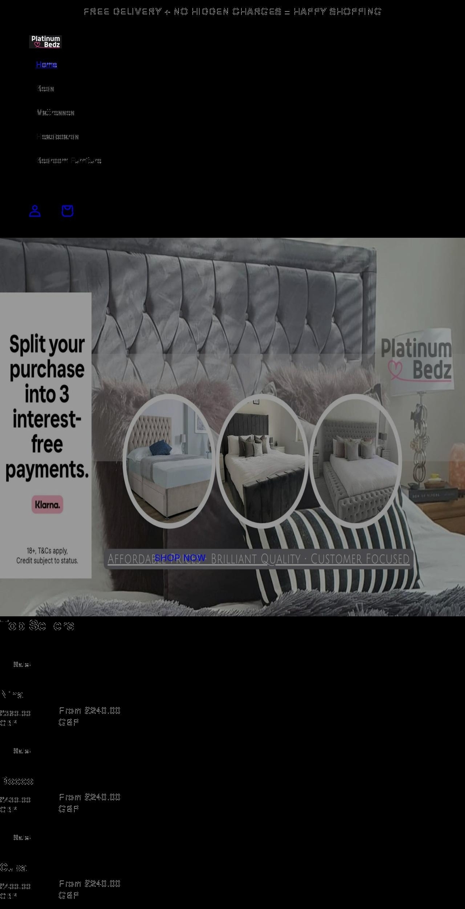platinumbedz.com shopify website screenshot