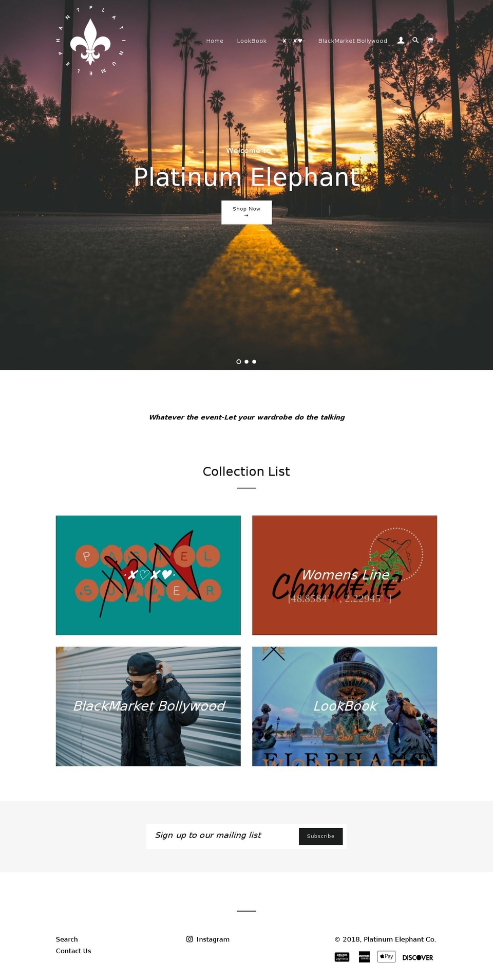 platinumelephant.com — Shopify storefront screenshot