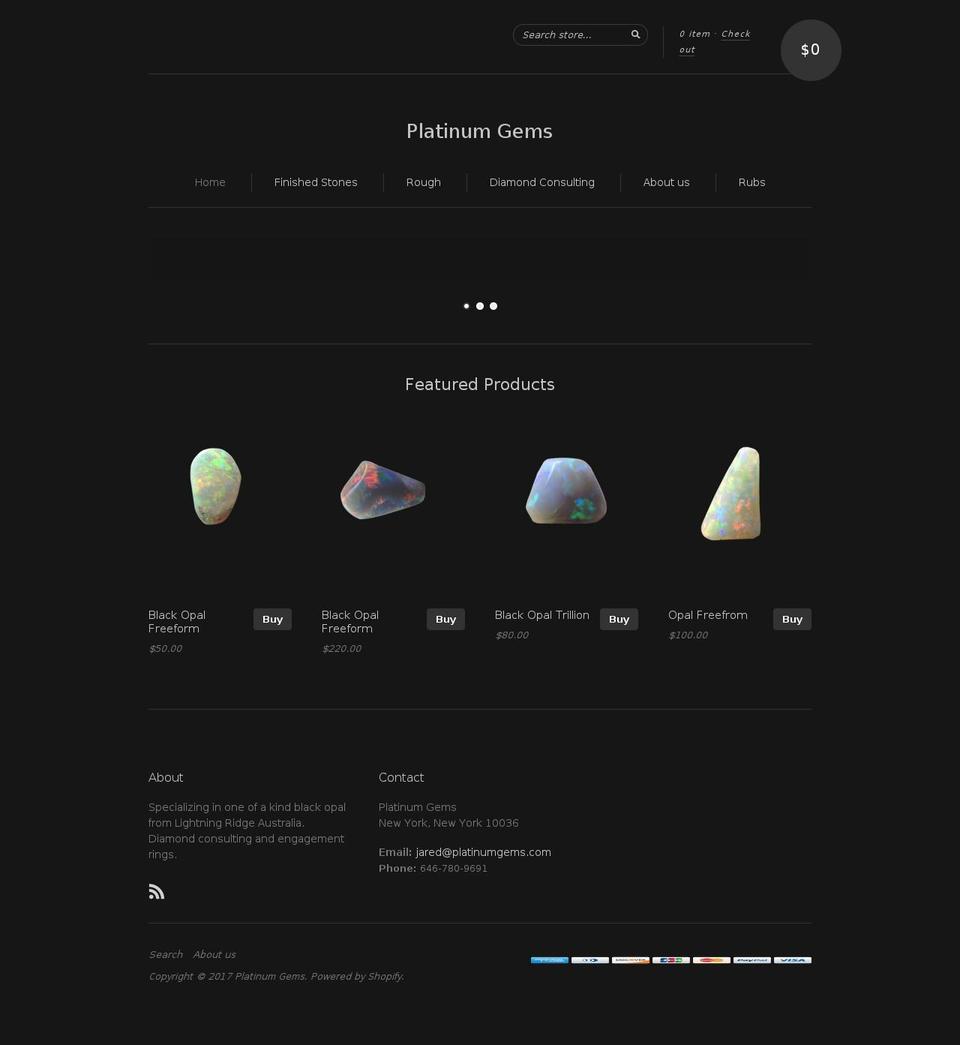 platinumgems.com shopify website screenshot