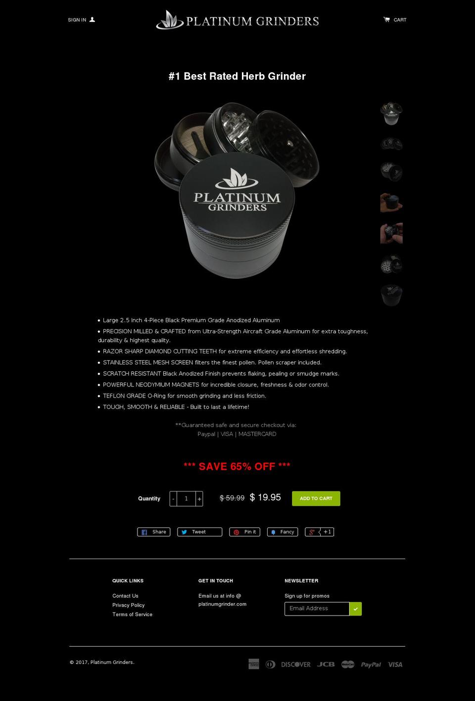 platinumgrinders.com shopify website screenshot