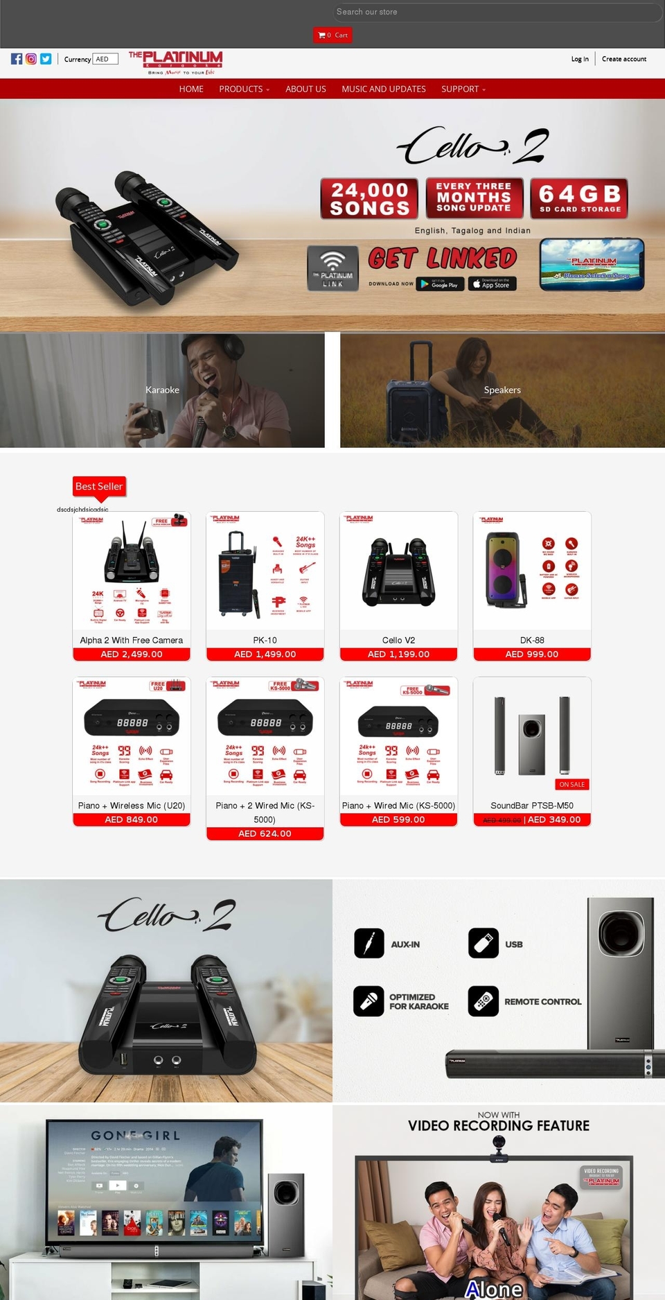 platinumkaraoke.ae shopify website screenshot