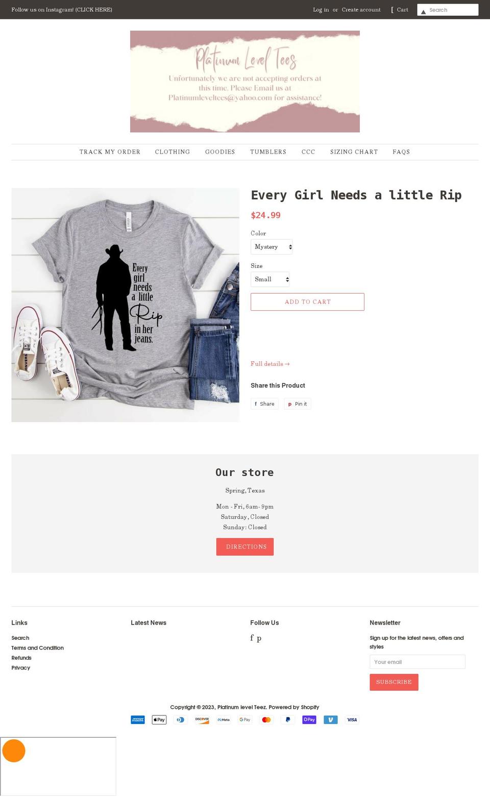 platinumleveltees.com shopify website screenshot