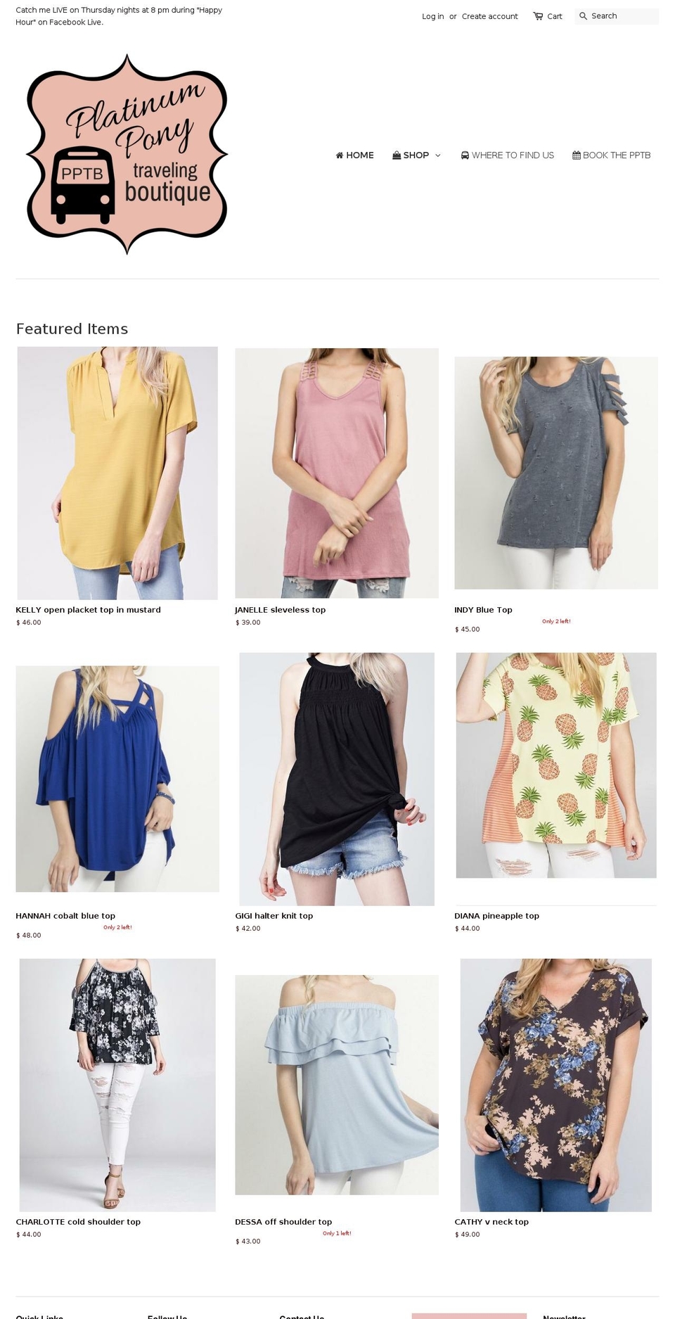 platinumponytravelingboutique.com — Shopify storefront screenshot