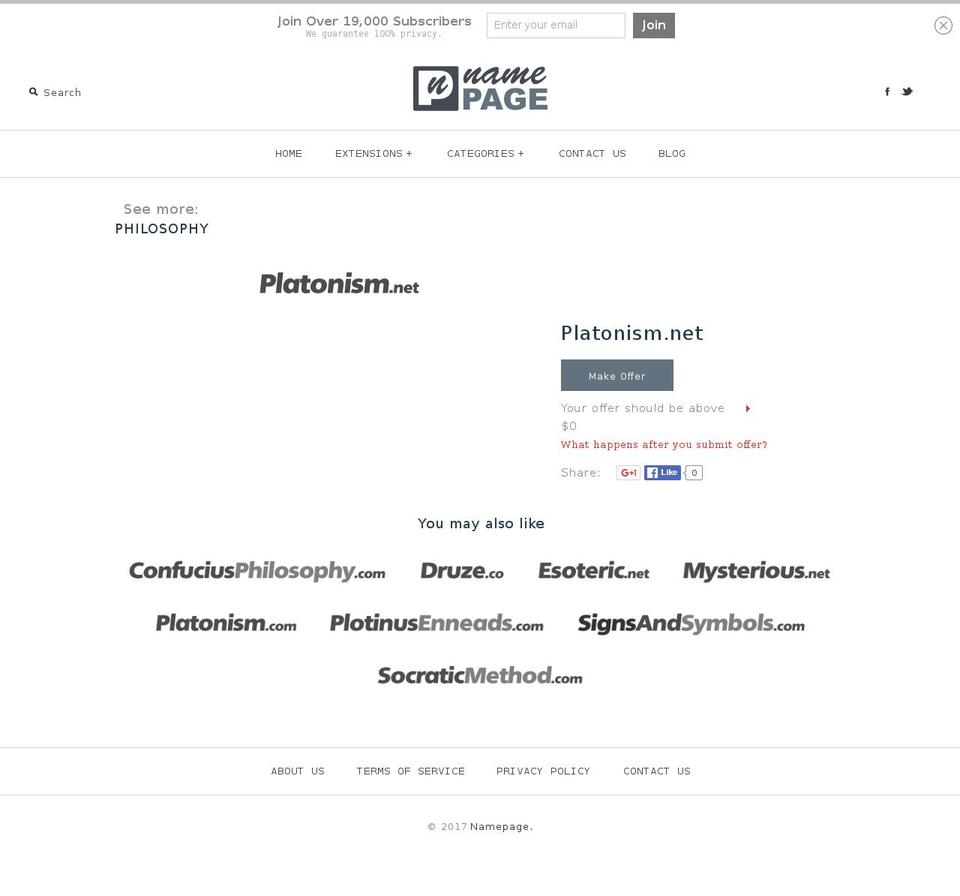 platonism.net shopify website screenshot