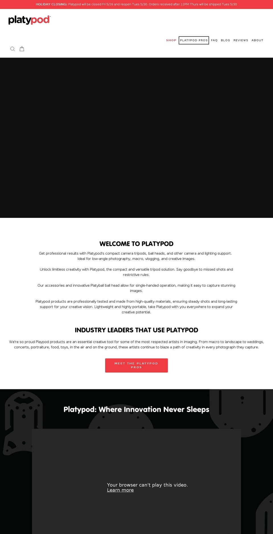 platypod.com shopify website screenshot