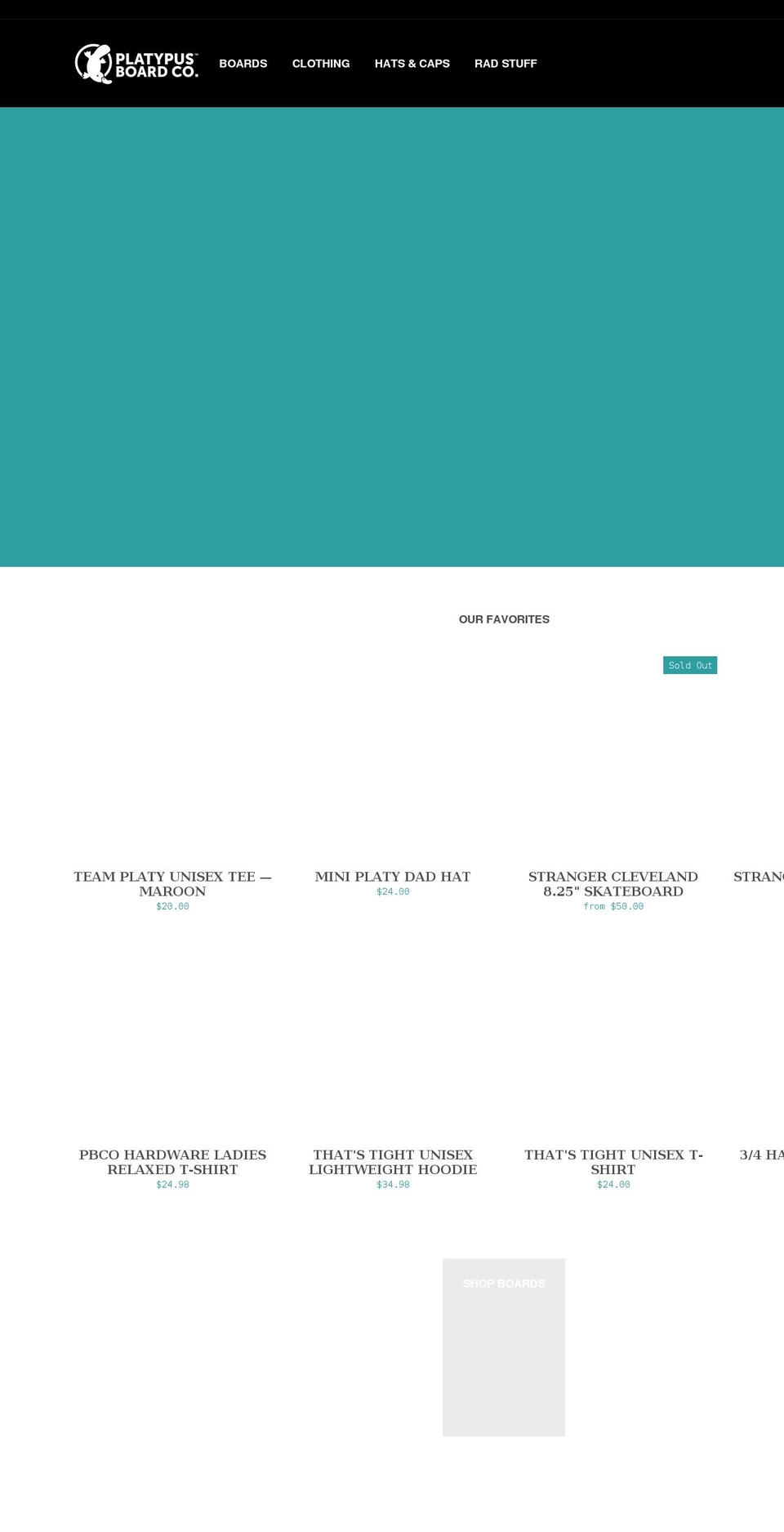 platypusboardco.com shopify website screenshot