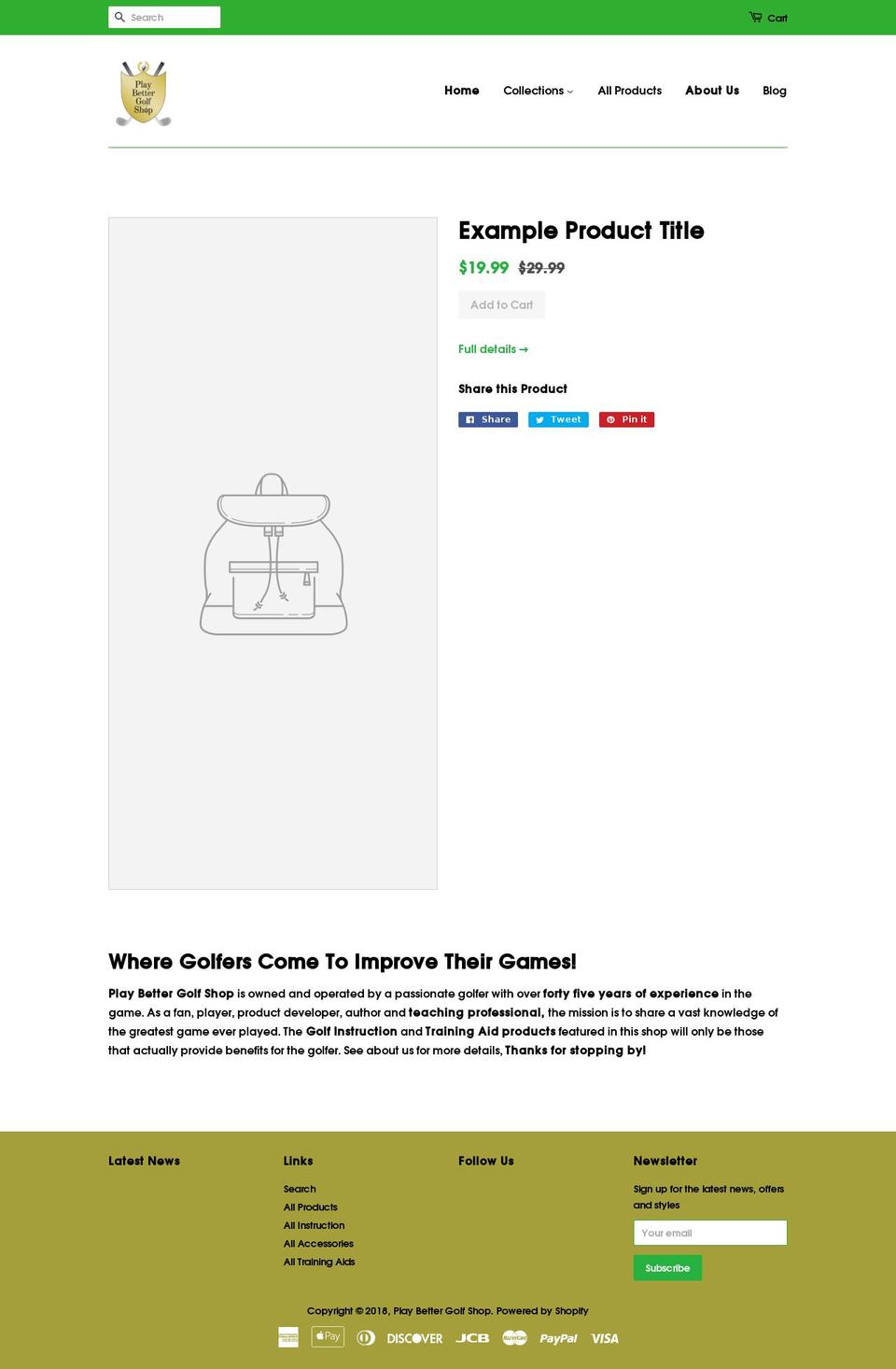 playbettergolfshop.com — Shopify storefront screenshot