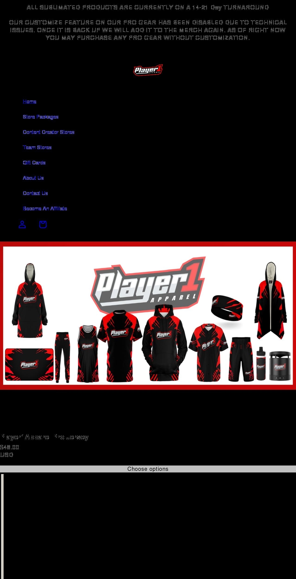 player1apparel.com shopify website screenshot