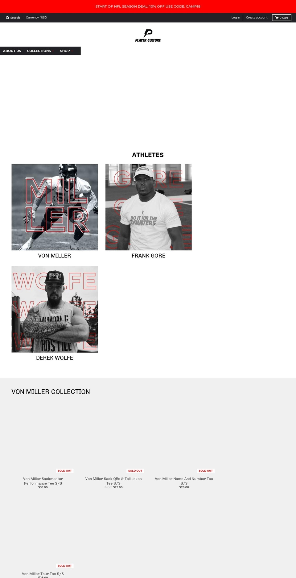 playercultureapparel.com — Shopify storefront screenshot