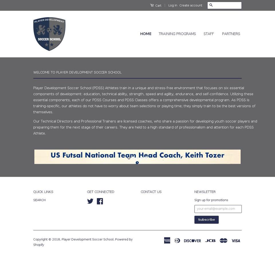 playerdevelopmentsoccerschool.com shopify website screenshot
