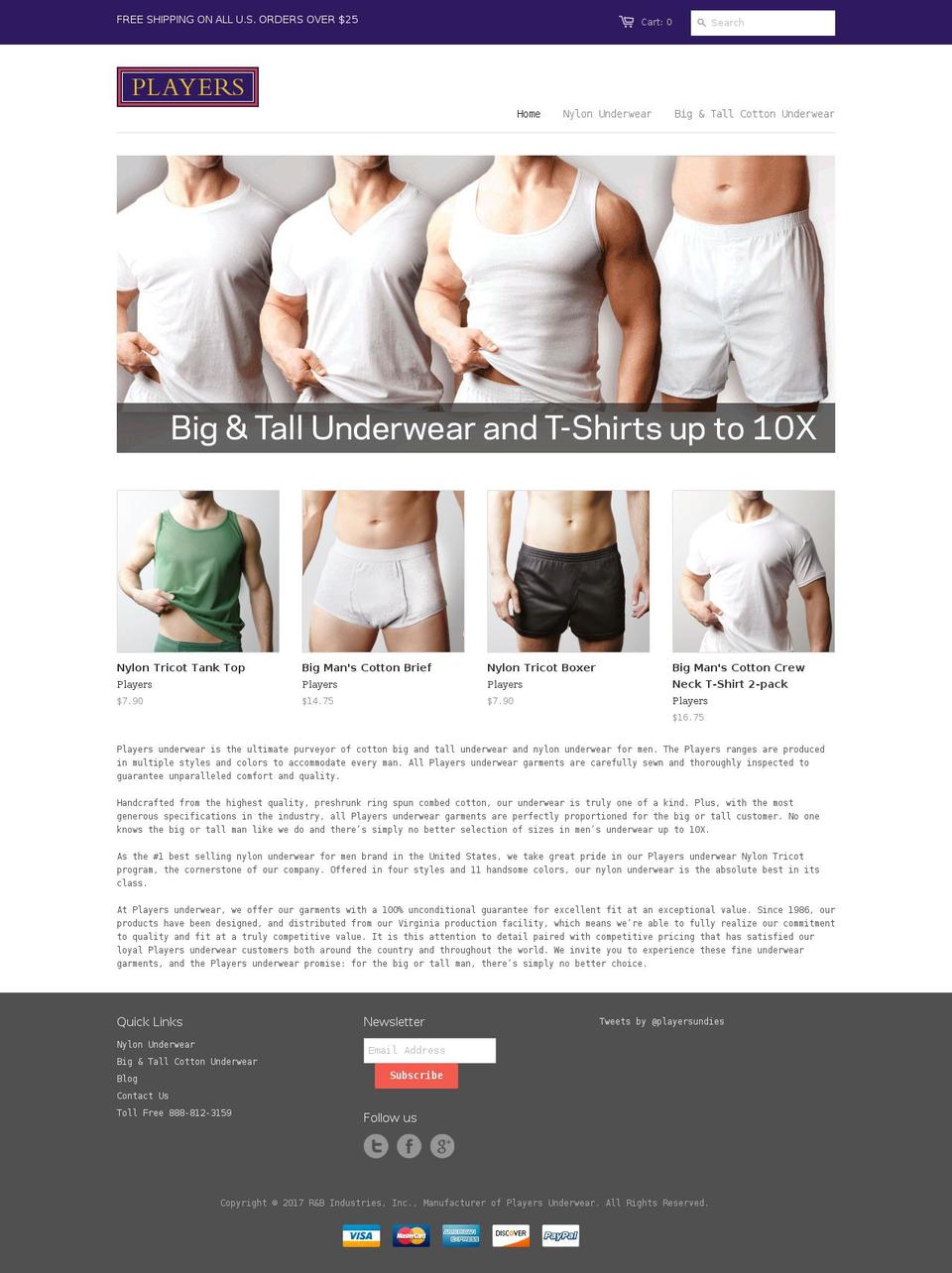 playersunderwear.com shopify website screenshot