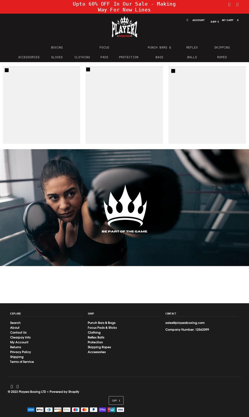 playerzboxing.com shopify website screenshot