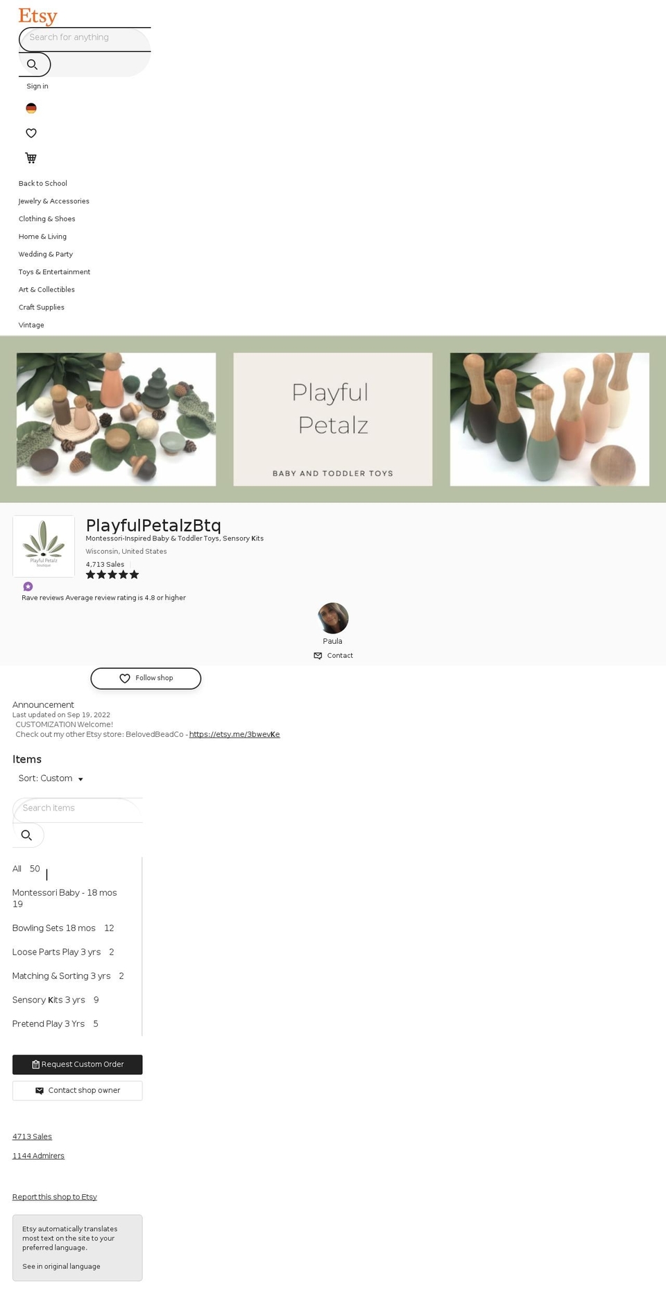 playfulpetalz.com — Shopify storefront screenshot