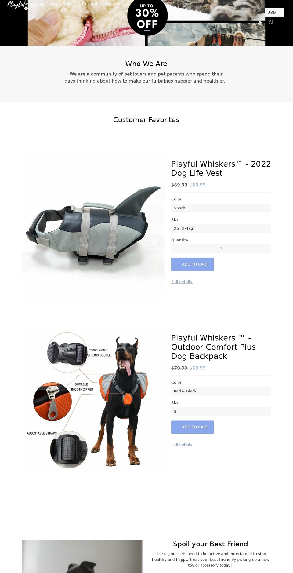 playfulwhiskers.com shopify website screenshot