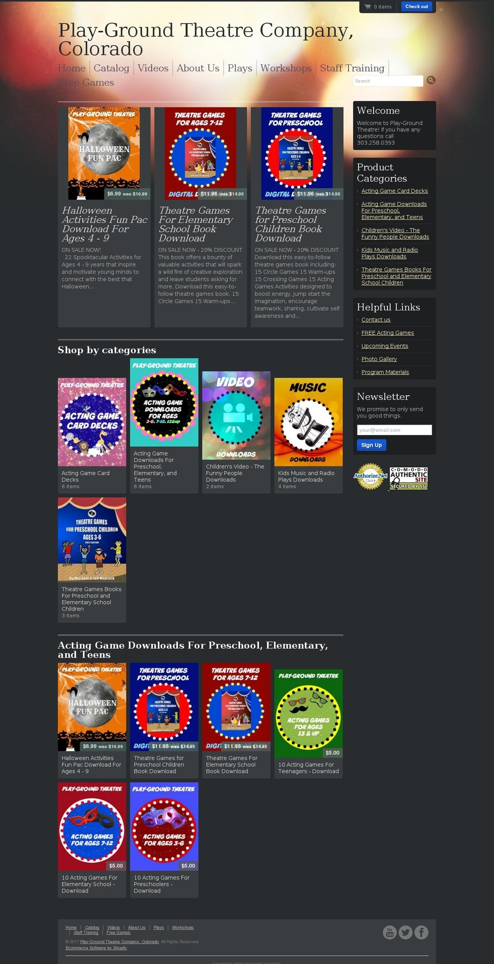 playgroundtheater.com shopify website screenshot
