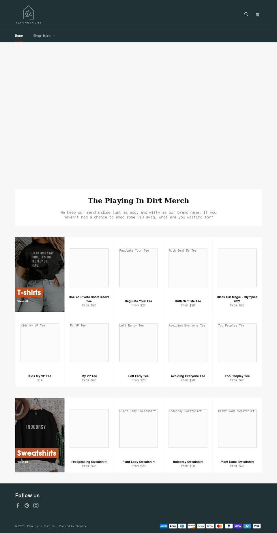 playingindirtco.shop shopify website screenshot