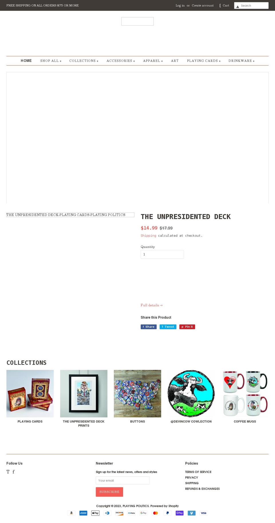 playingpoliticscards.com shopify website screenshot