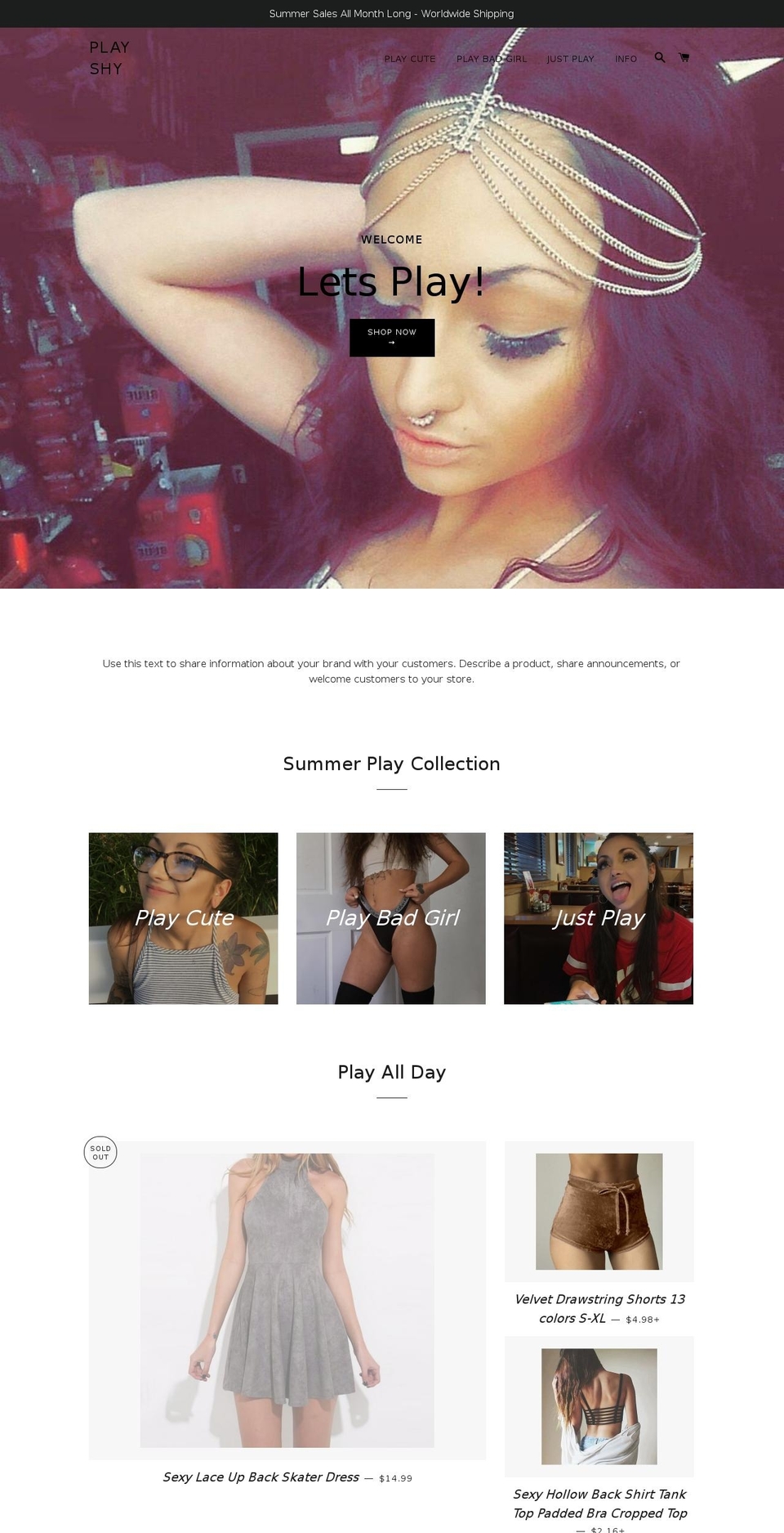 playshy.com — Shopify storefront screenshot