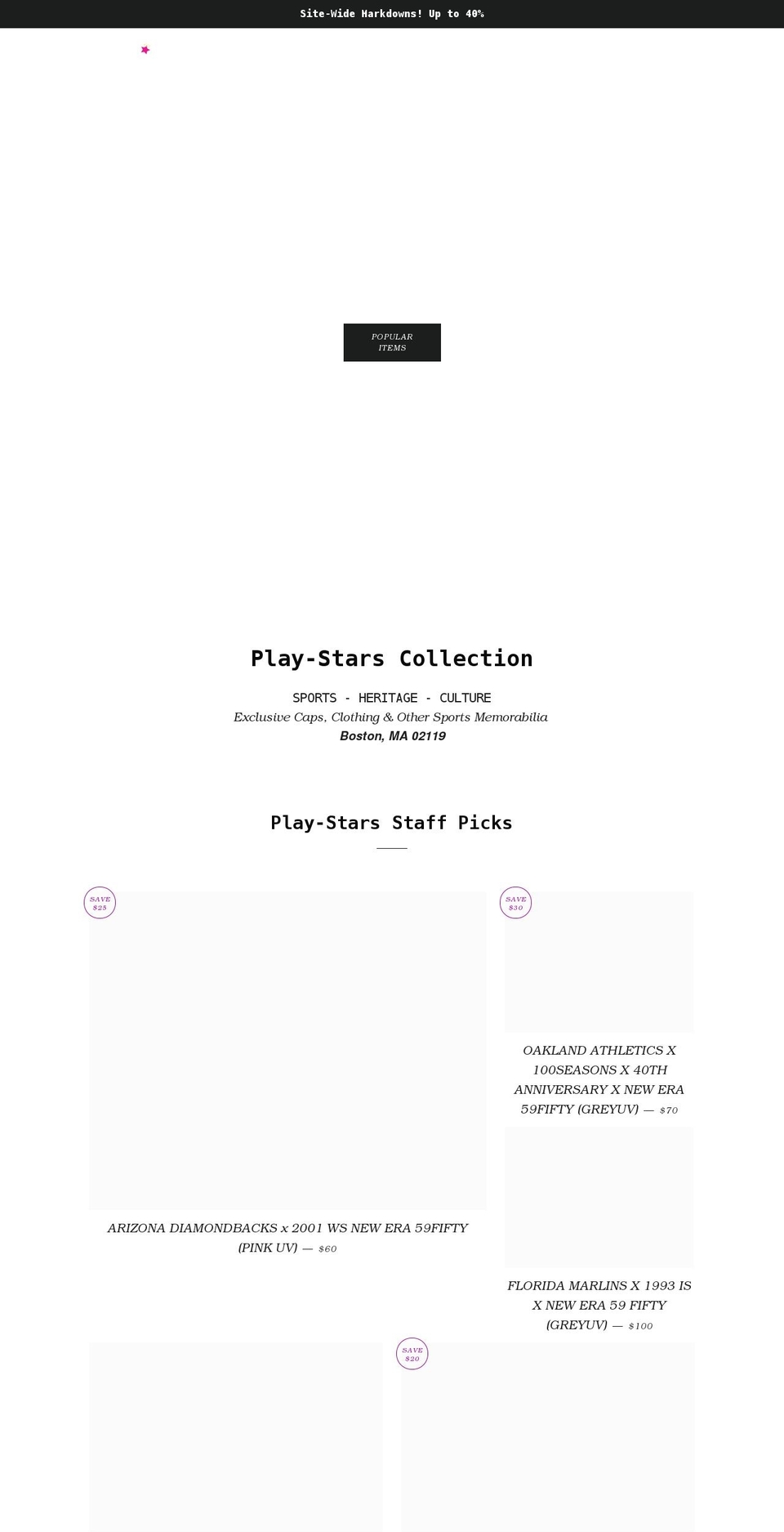playstarscollection.com shopify website screenshot