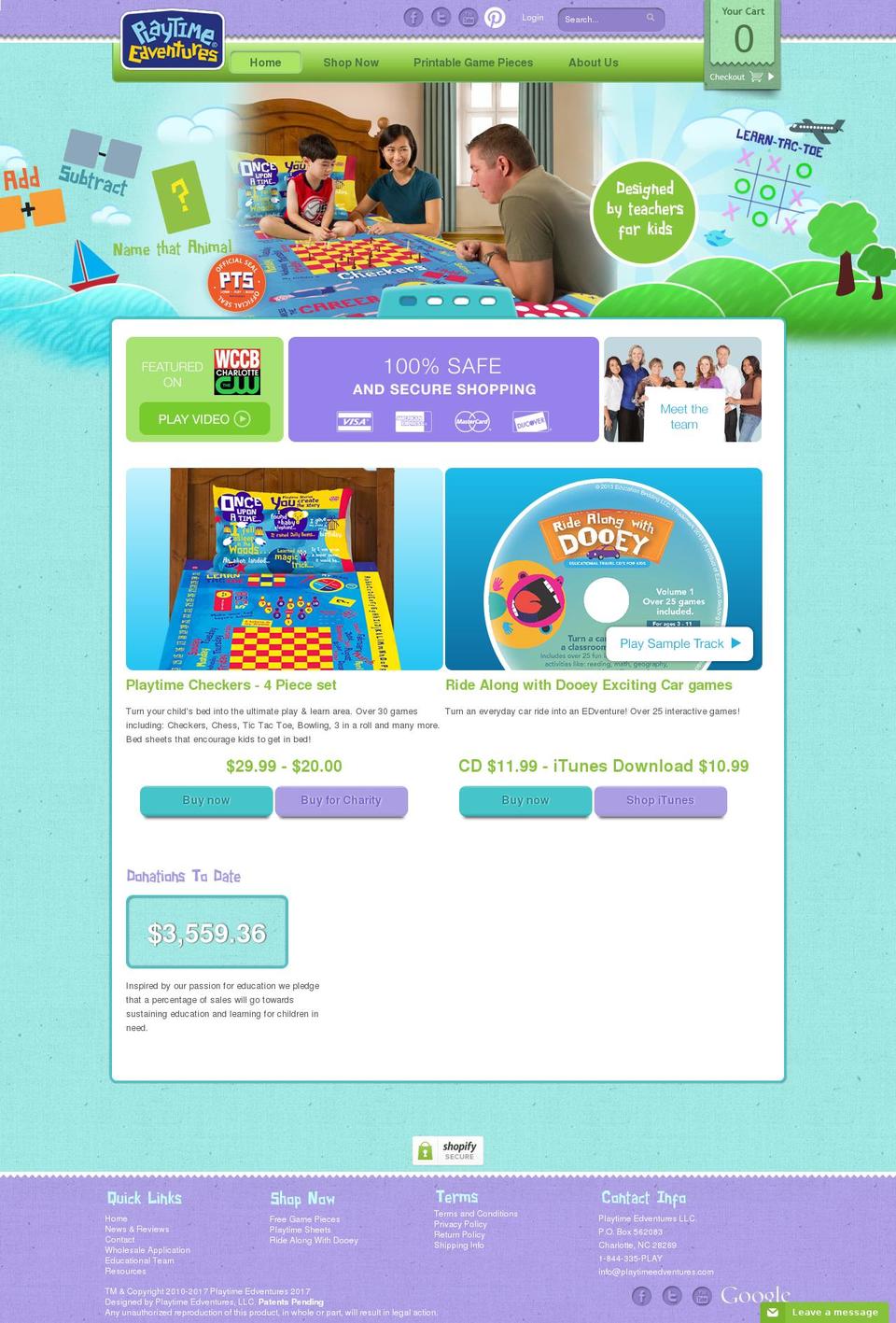 playtimeedventures.com shopify website screenshot