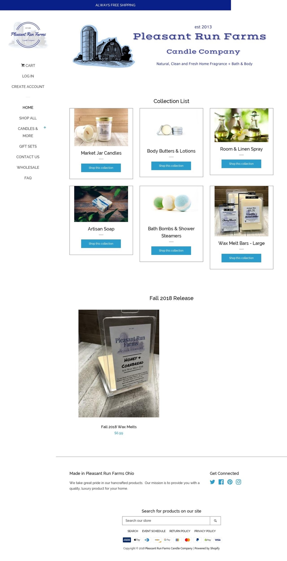 pleasantrunfarmscandle.com — Shopify storefront screenshot
