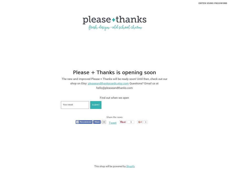 pleaseandthanks.com shopify website screenshot