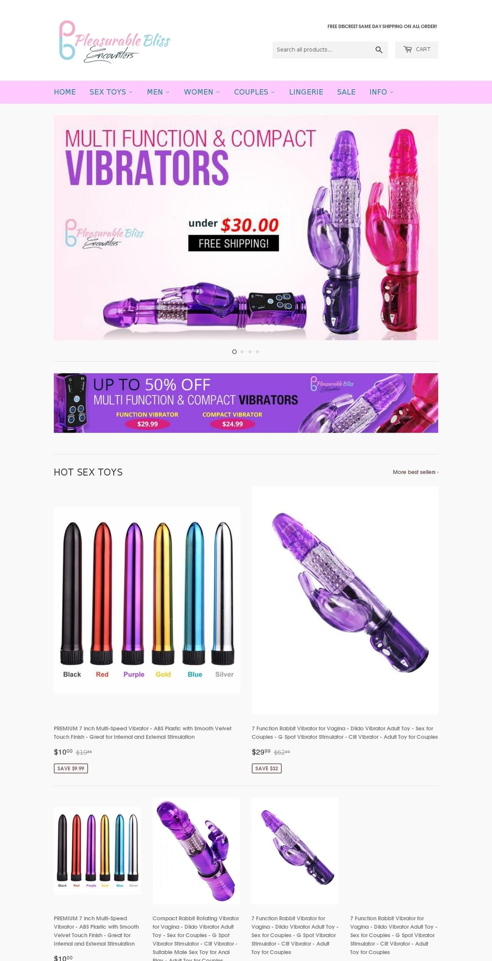 pleasurableencounters.com — Shopify storefront screenshot