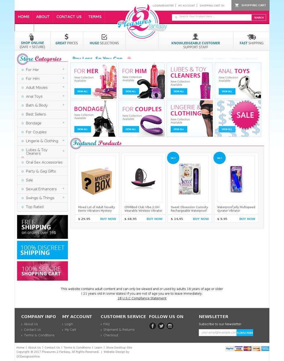pleasures2fantasy.com shopify website screenshot