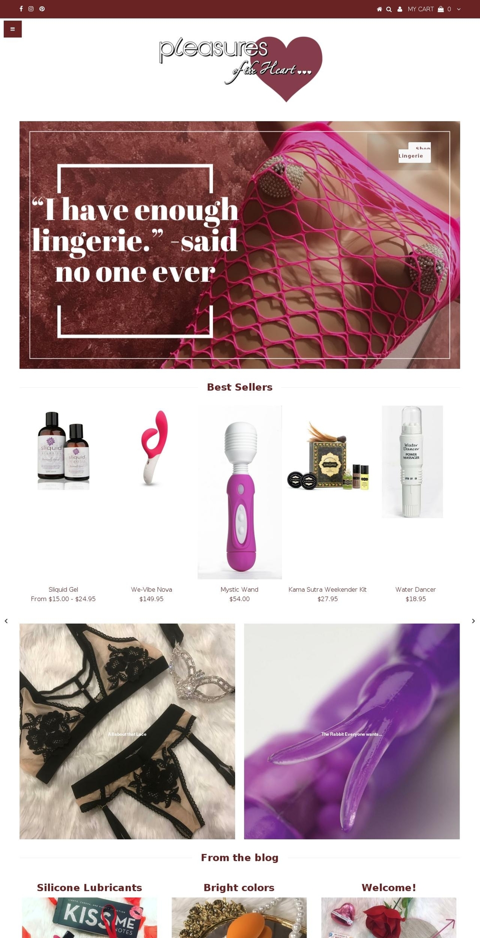 pleasuresoftheheart.com shopify website screenshot