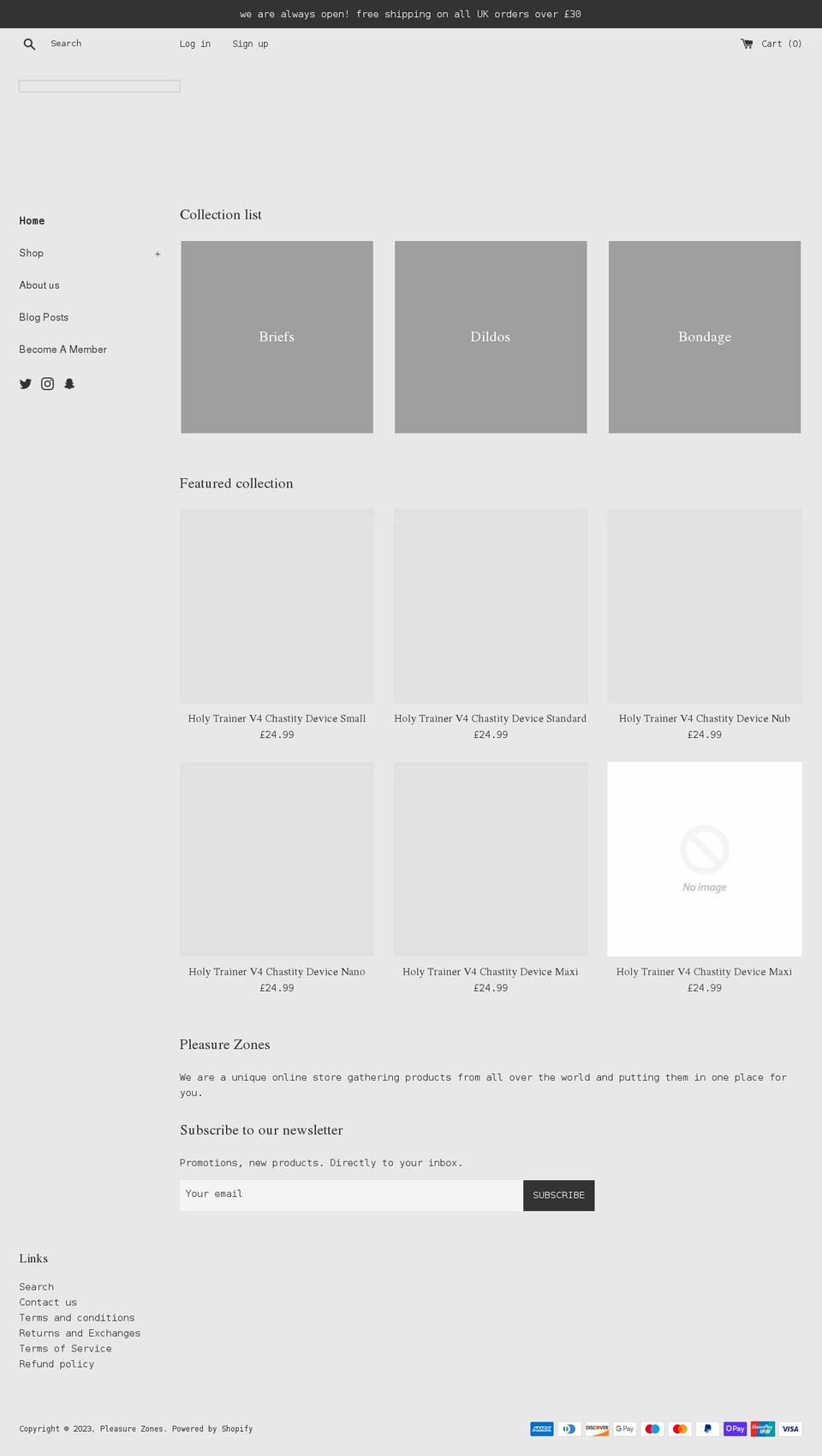 pleasurezones.co.uk shopify website screenshot