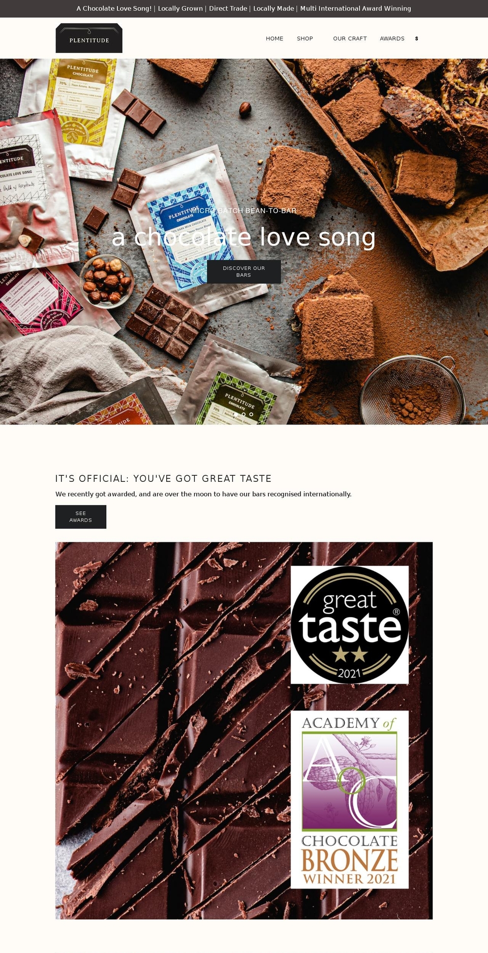 plentitudechocolate.com shopify website screenshot