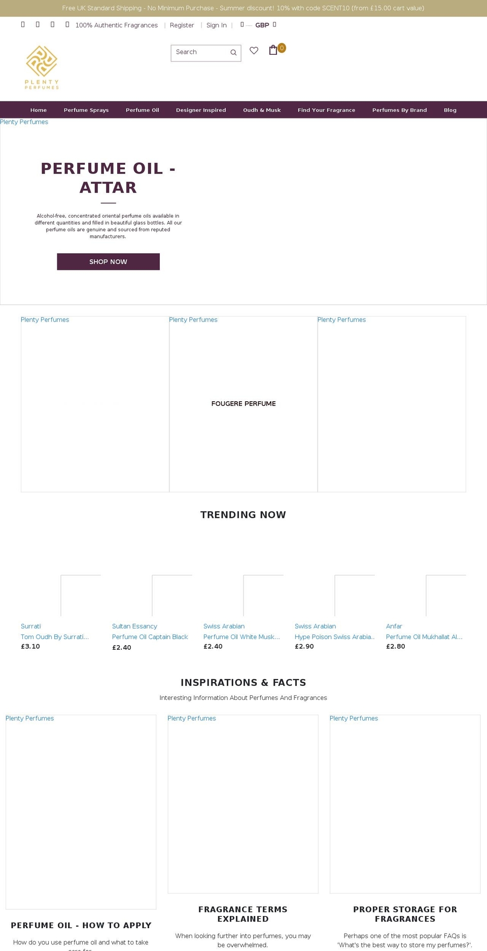 plentyperfumes.com shopify website screenshot