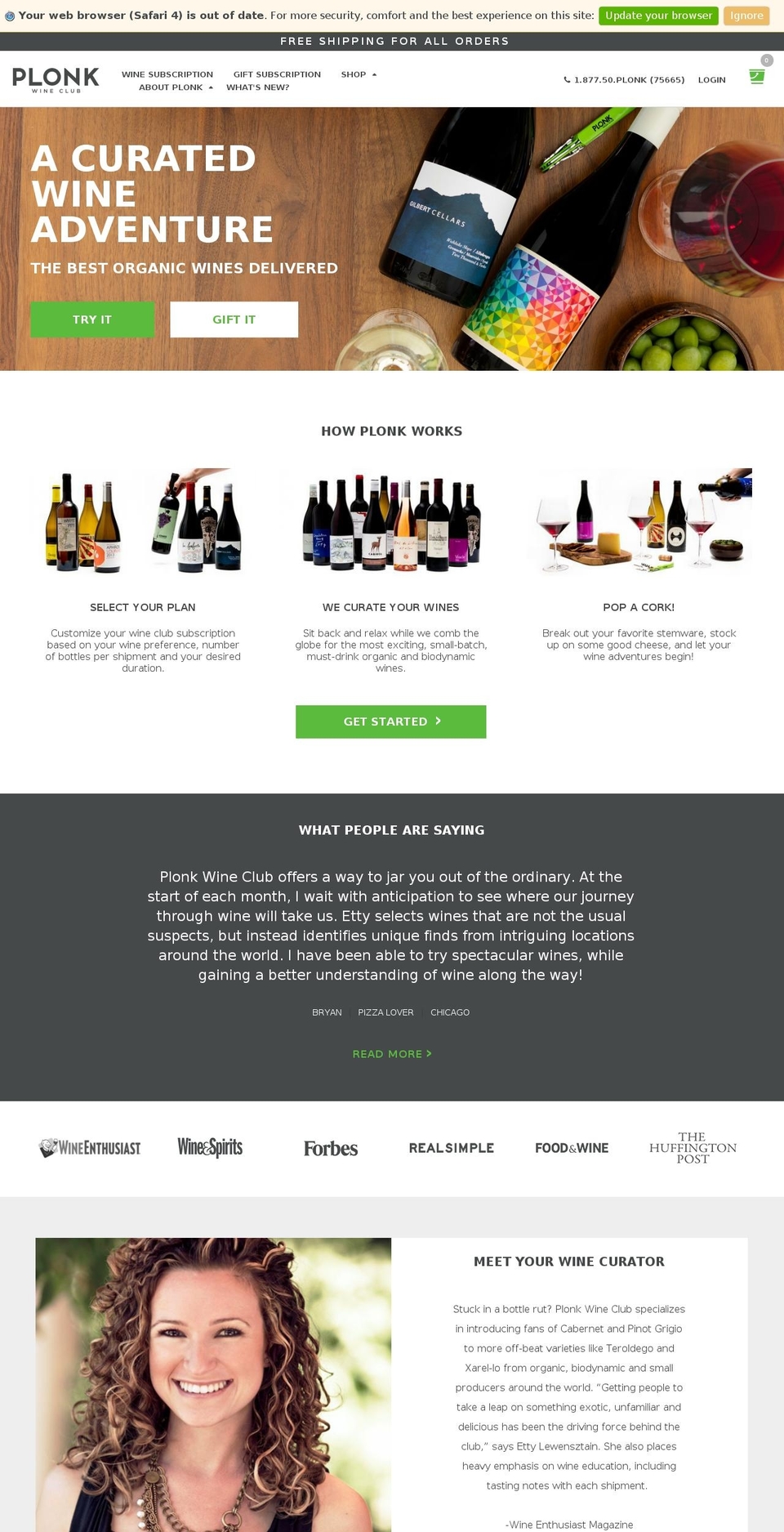 plonkwineclub.com shopify website screenshot