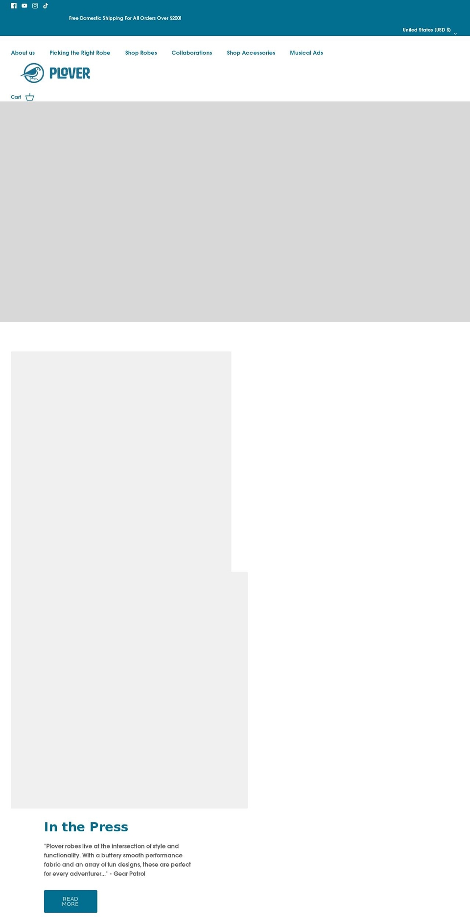 ploverrobes.com shopify website screenshot