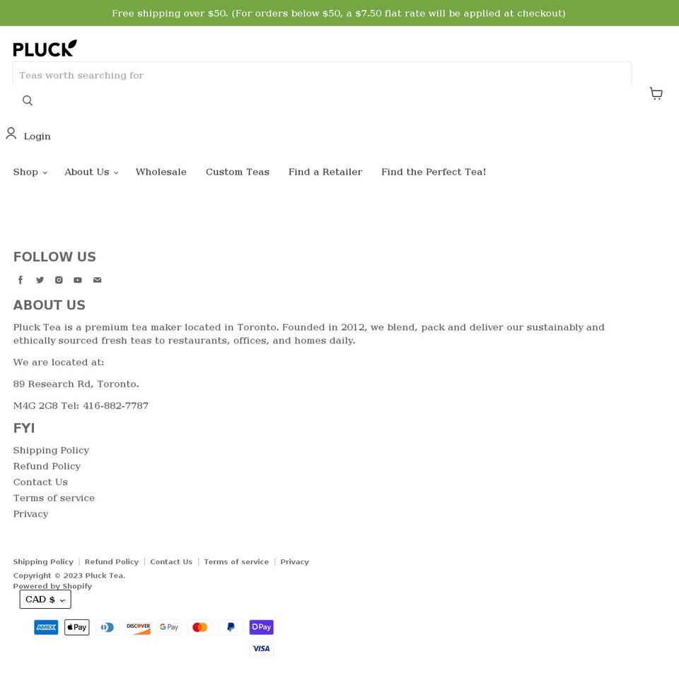 pluckteas.com shopify website screenshot