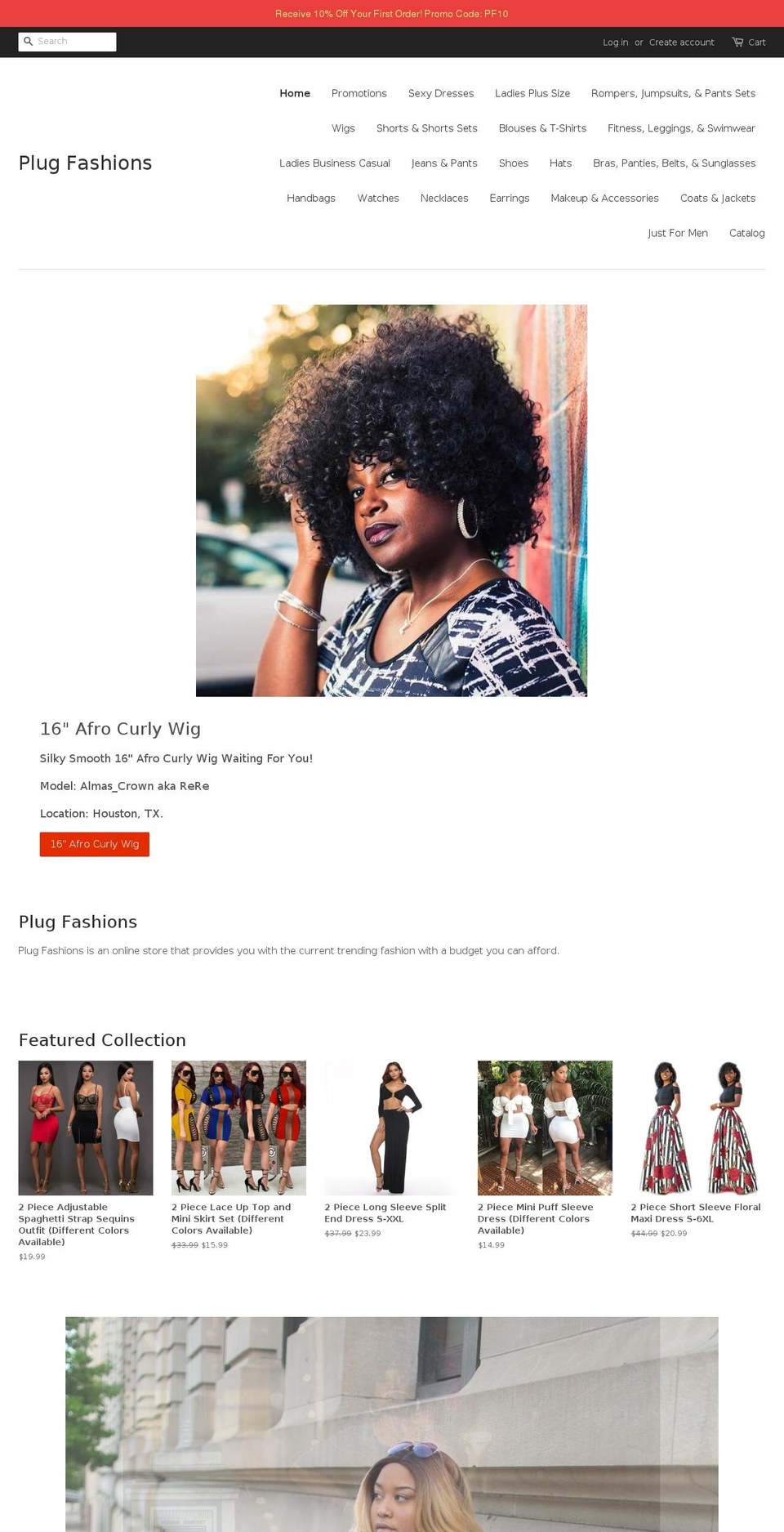 plugfashions.com shopify website screenshot