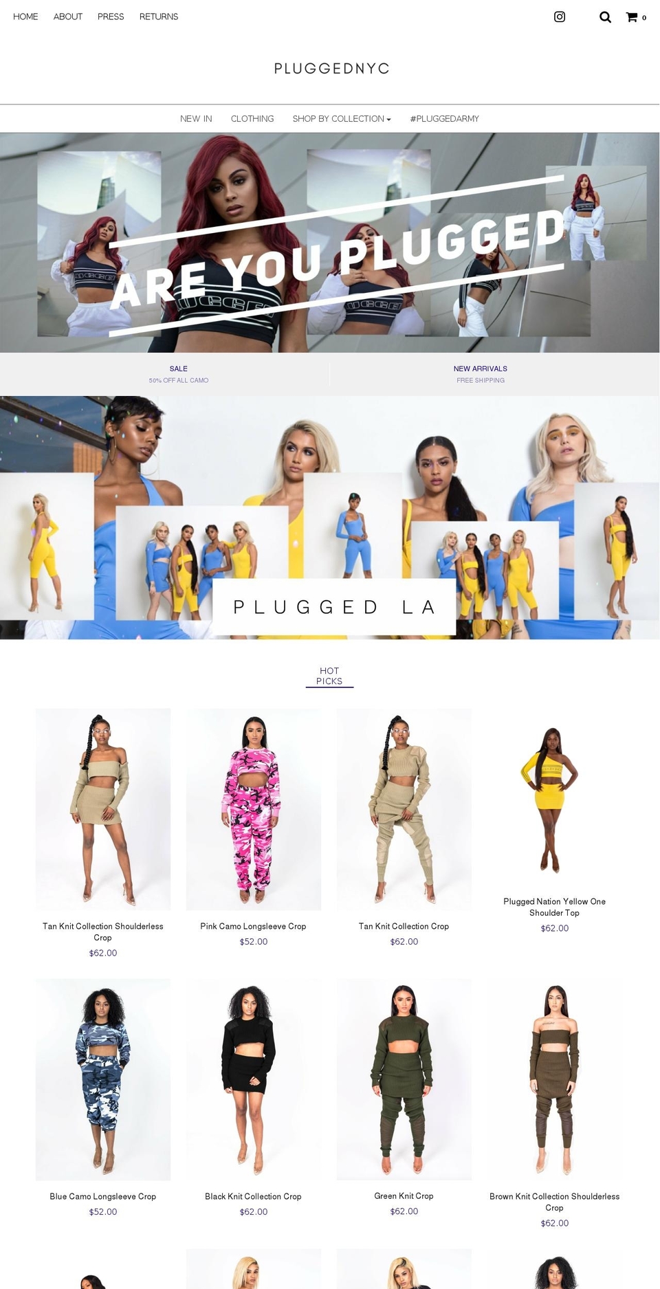 pluggednyc.com shopify website screenshot