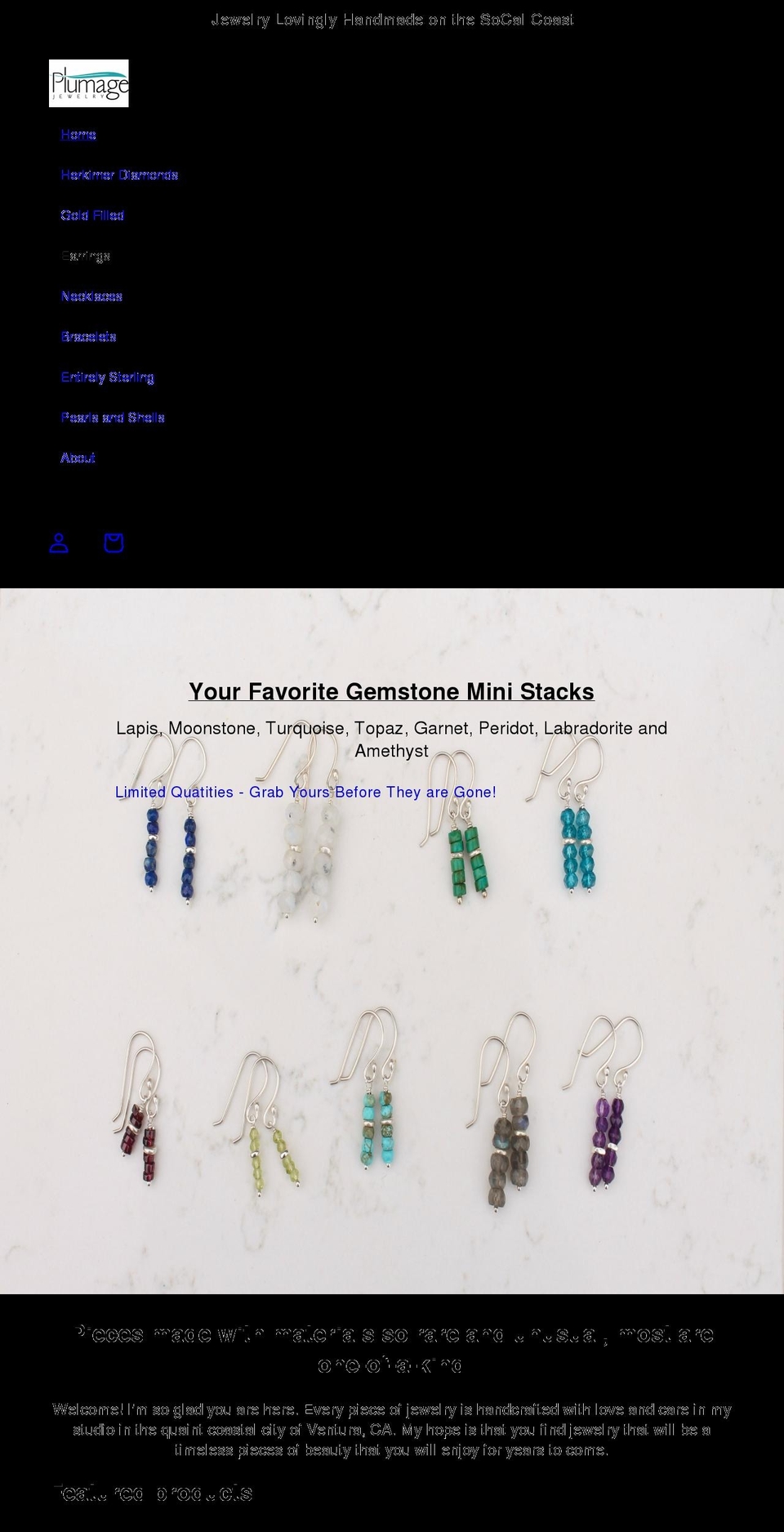 plumagejewelry.com shopify website screenshot