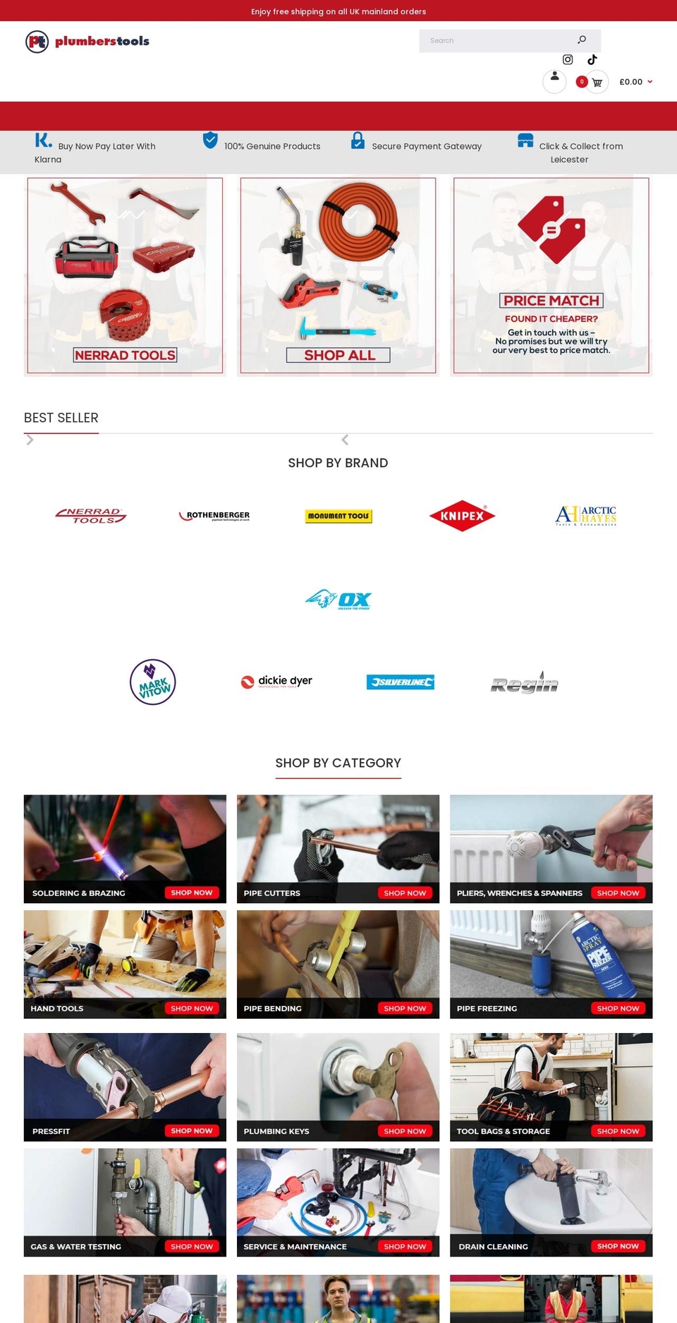 plumberstools.co.uk shopify website screenshot