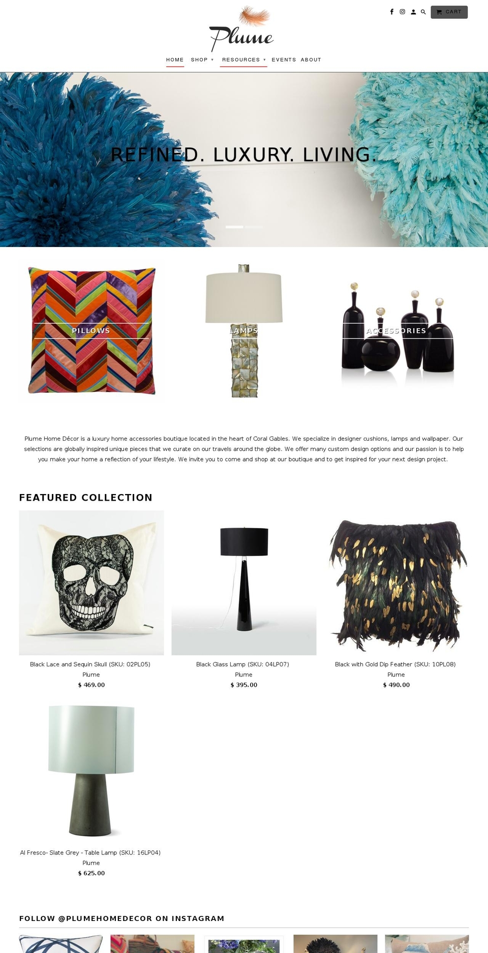 plumehomedecor.com — Shopify storefront screenshot