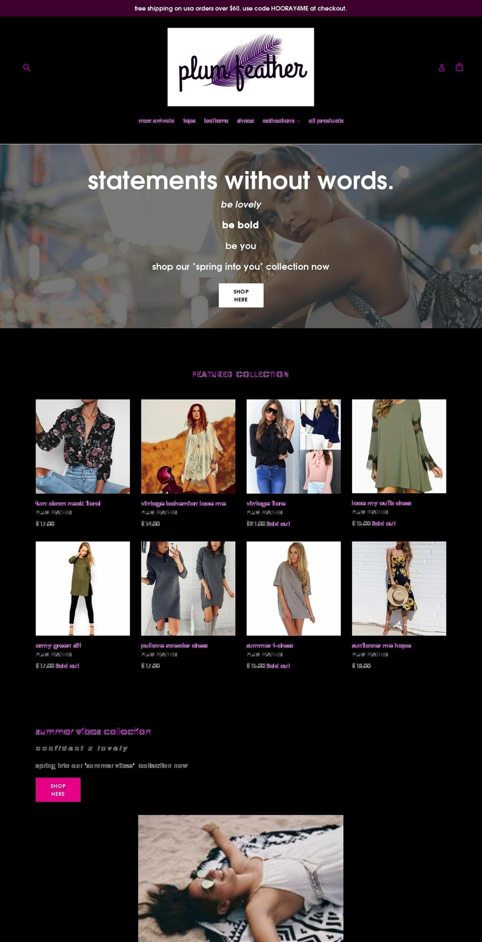plumfeather.com — Shopify storefront screenshot