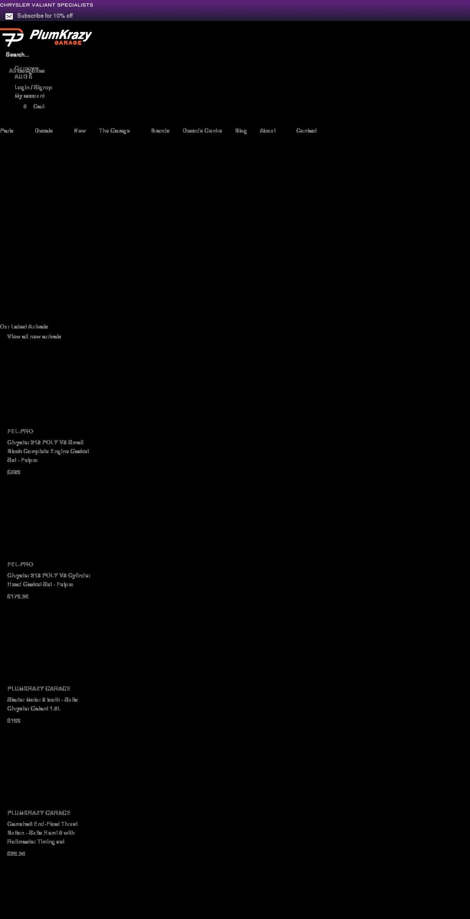 plumkrazygarage.com.au shopify website screenshot