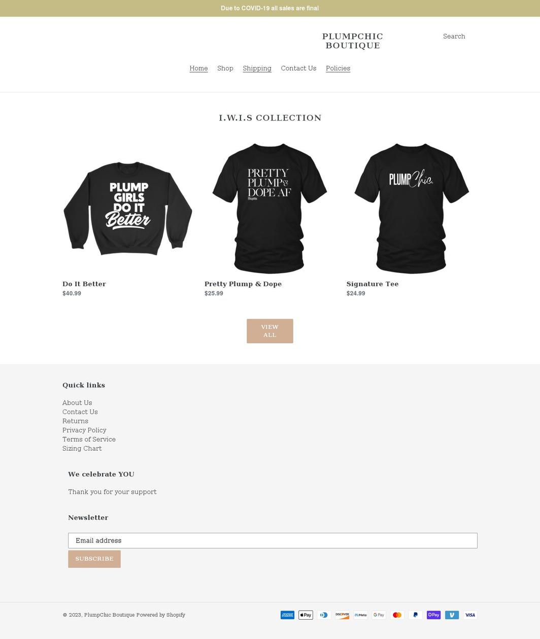 plumpchic.com shopify website screenshot