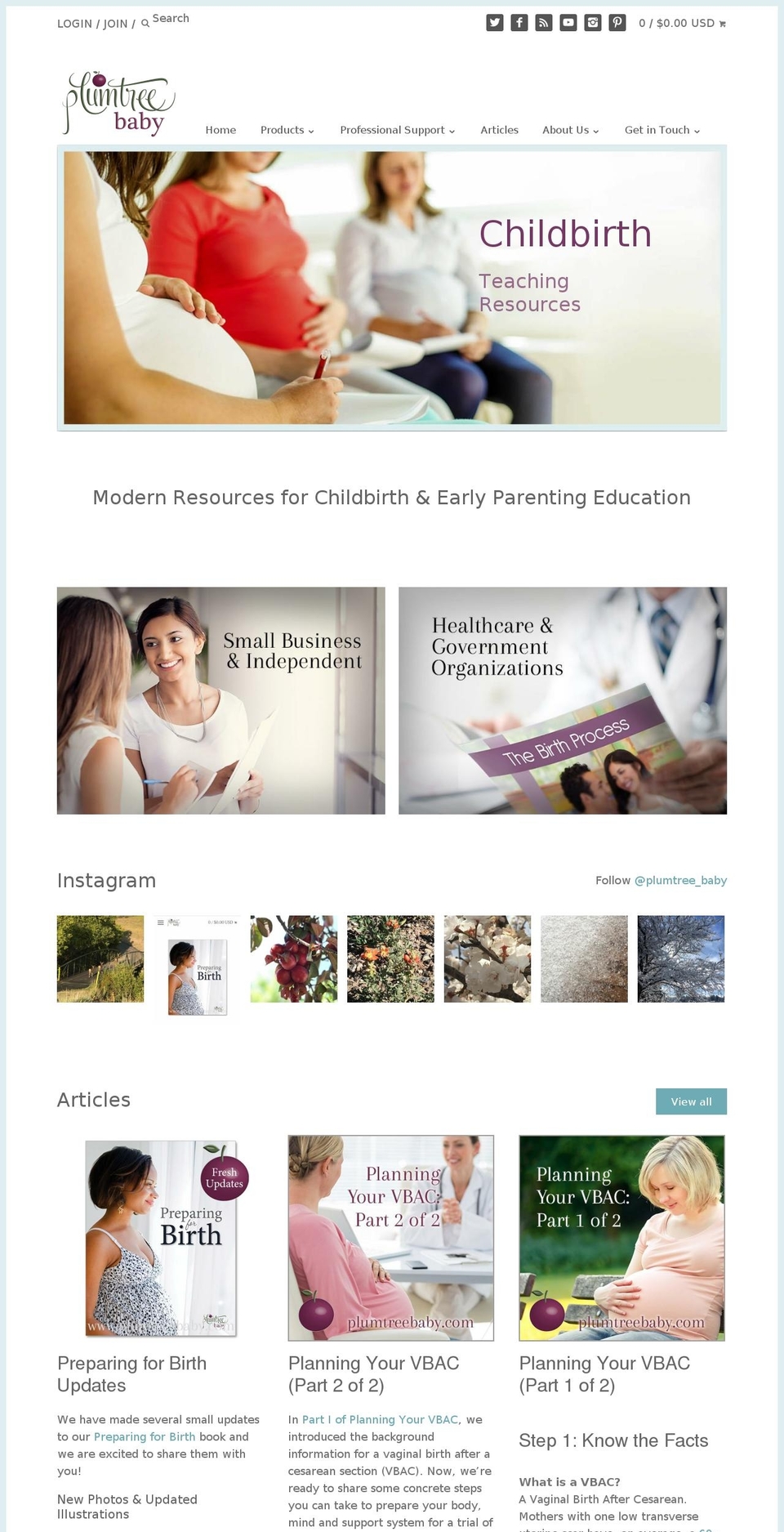 plumtreebirth.com — Shopify storefront screenshot