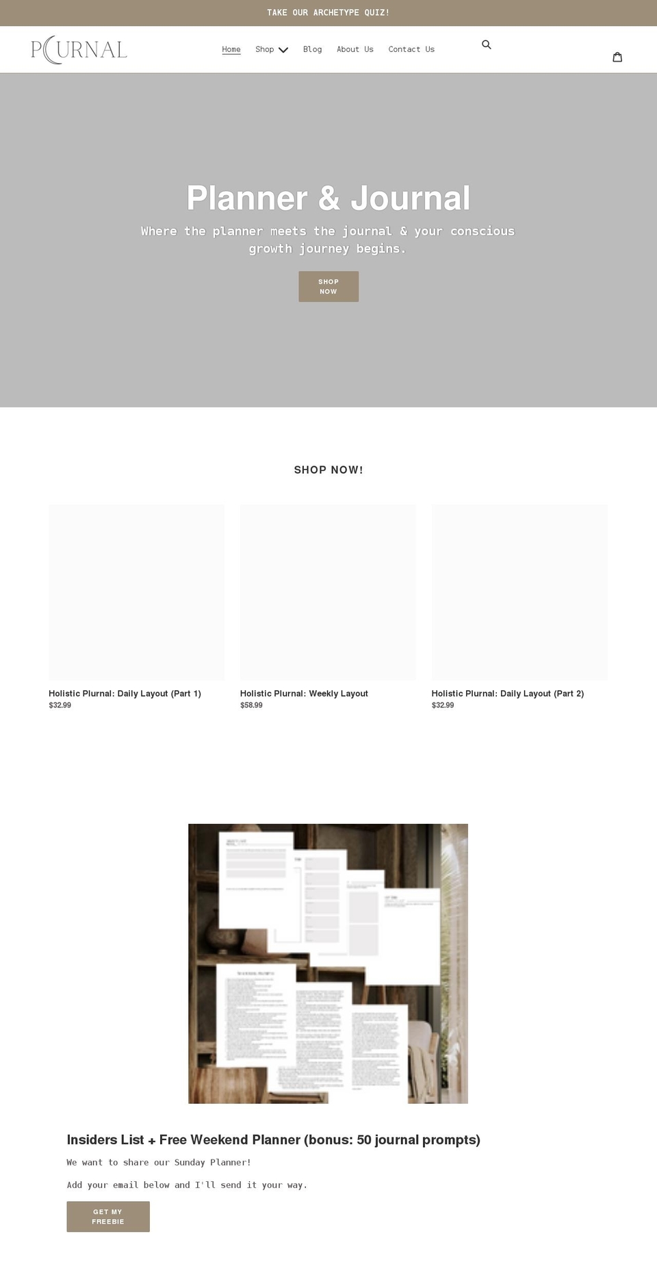 plurnal.com shopify website screenshot