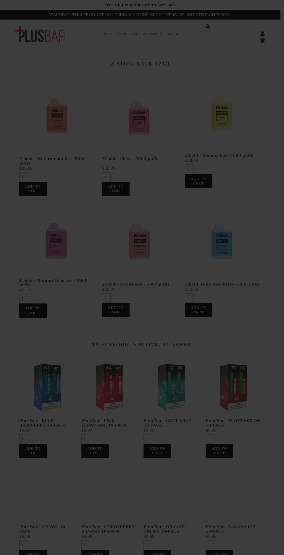 plusbarvape.com shopify website screenshot