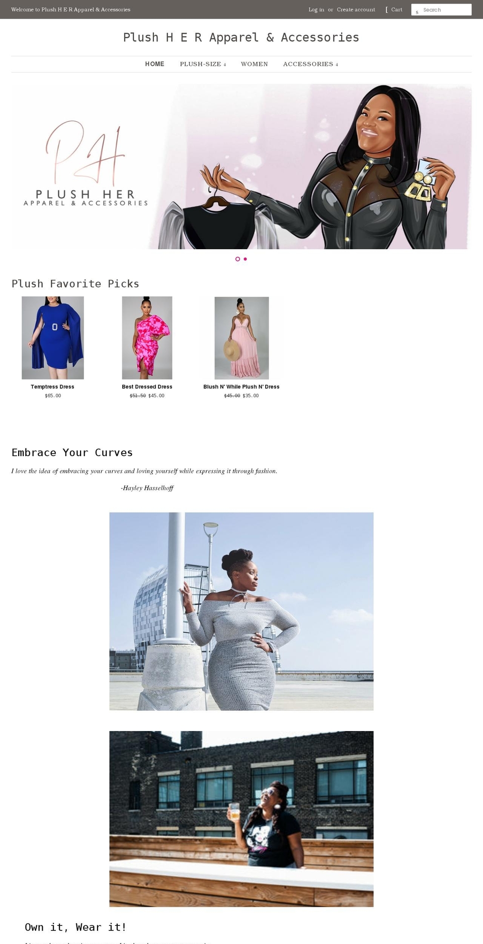 plushherapparel.com shopify website screenshot