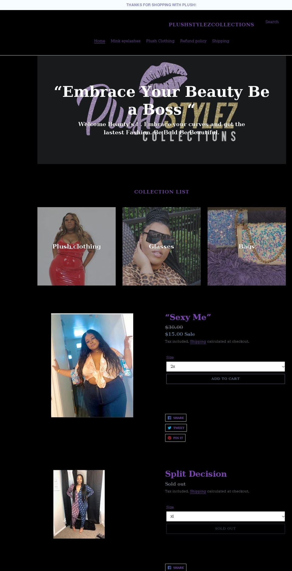 plushstylezcollections.com shopify website screenshot