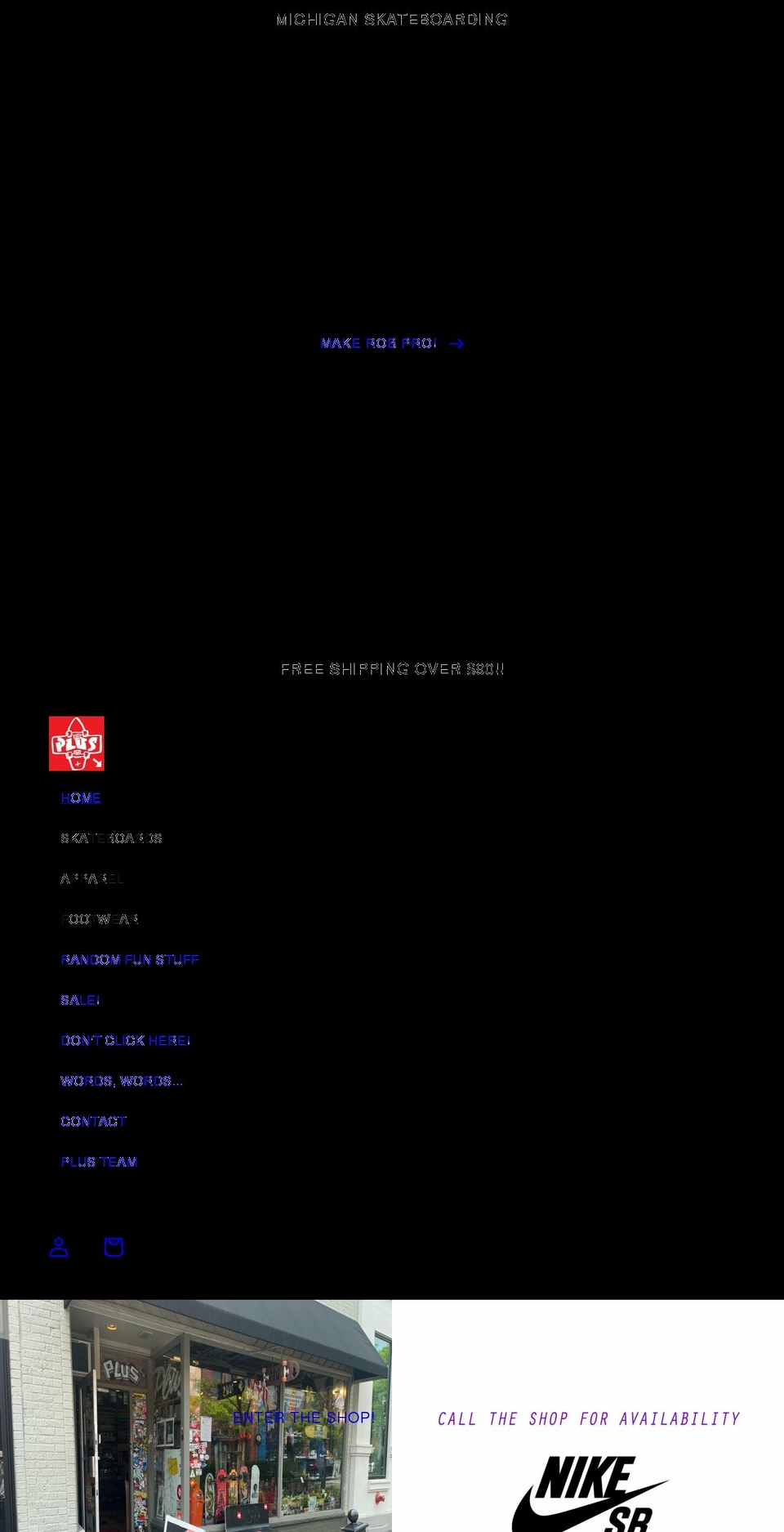 pluskateboarding.com shopify website screenshot